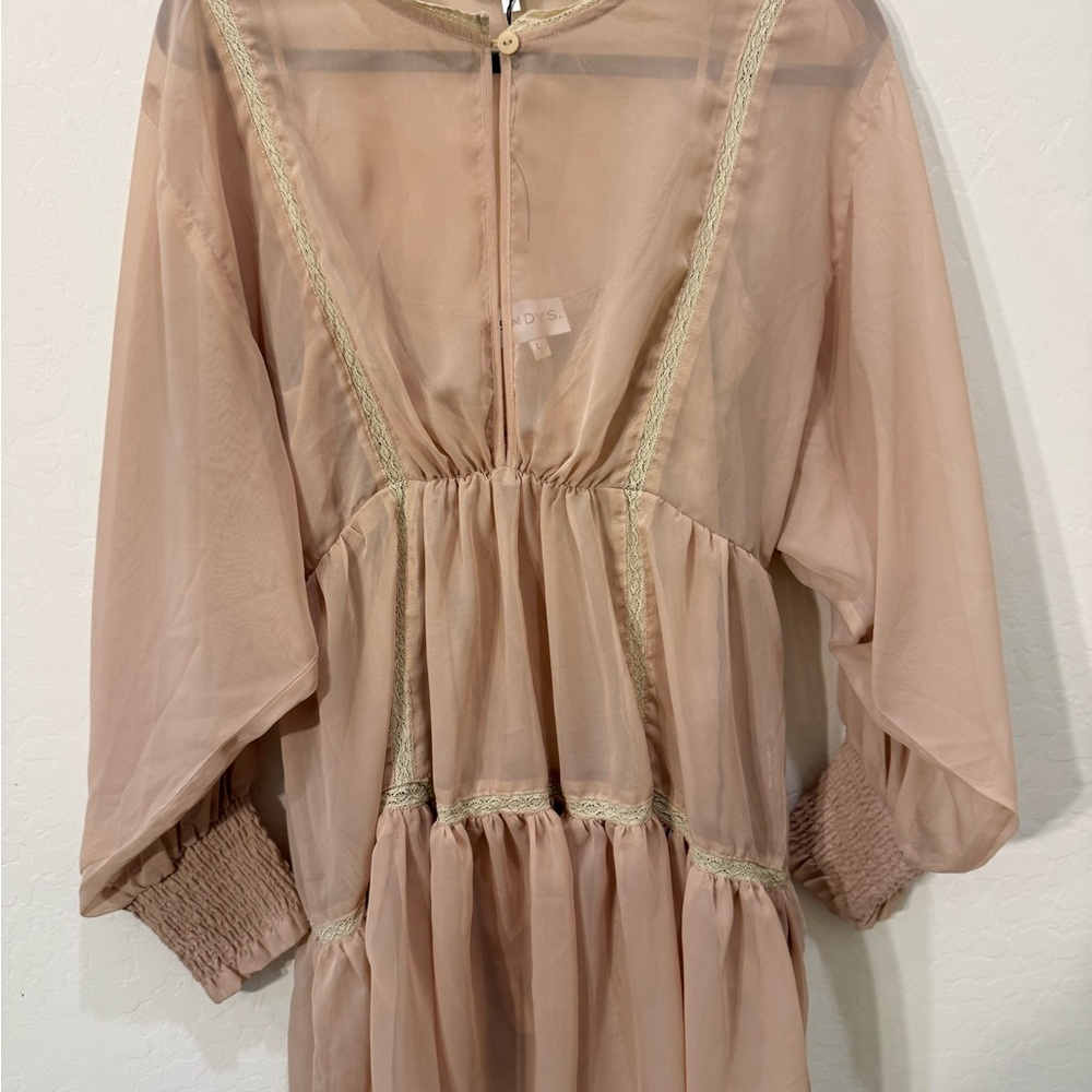Sheer Long Sleeve Tiered Dress in Blush by